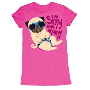 DAVID & GOLIATH Pink Pug “I’m Sexy & I Know It” T-Shirt Size Small